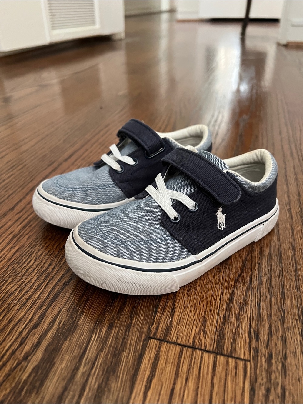 Polo by Ralph Lauren Kids Navy and Light Blue Canvas Sneakers with White Trim